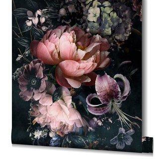 Noordwand fotobehang Schöner Wohnen grote bloemen op zwarte achtergrond-NOORDWAND [BO]-Bouwhof shop (6766293582000)