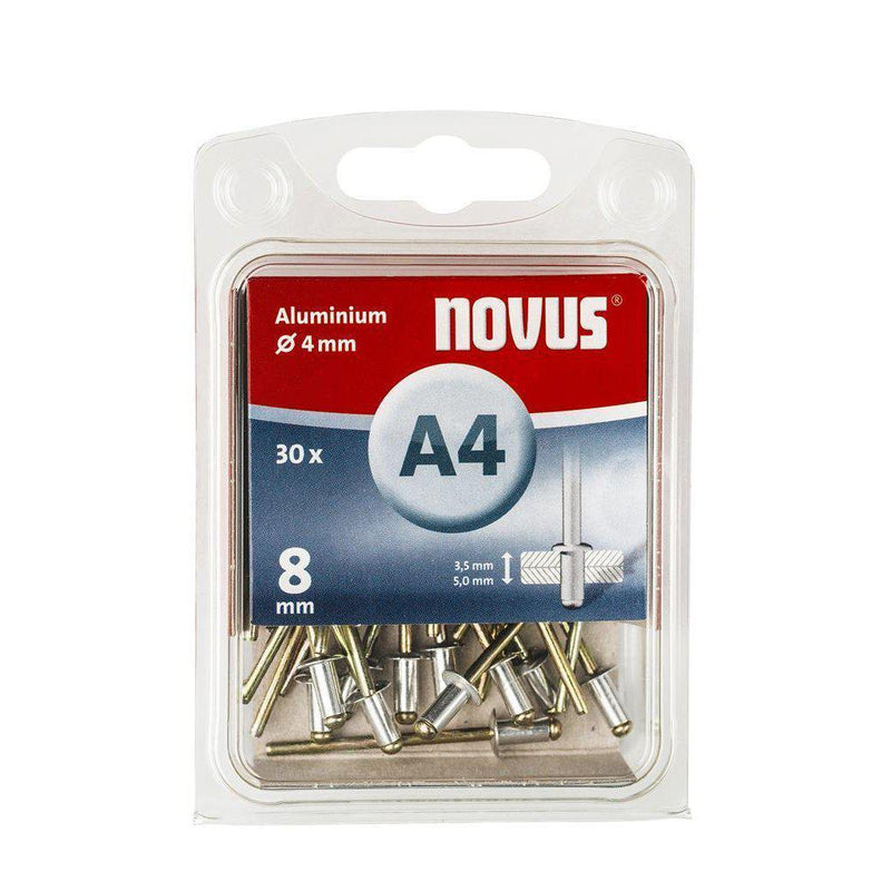 NOVUS BLINDKLINKNAGEL A4 X 8MM. ALU SB. 30 ST.-VAN SPIJK (ijzerwaren)-Bouwhof shop (6139157053616)