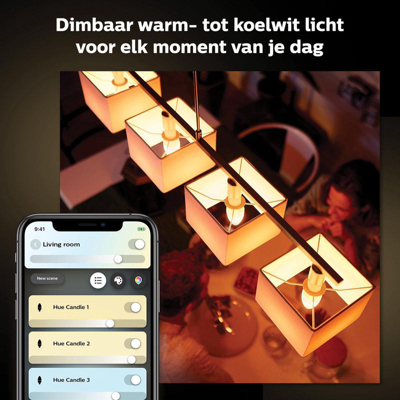 Philips Hue kaarslamp - warm tot koelwit licht - 2-pack - E14-PHILIPS NEDERLAND [BO] (verlichting)-Bouwhof shop (6969702088880)