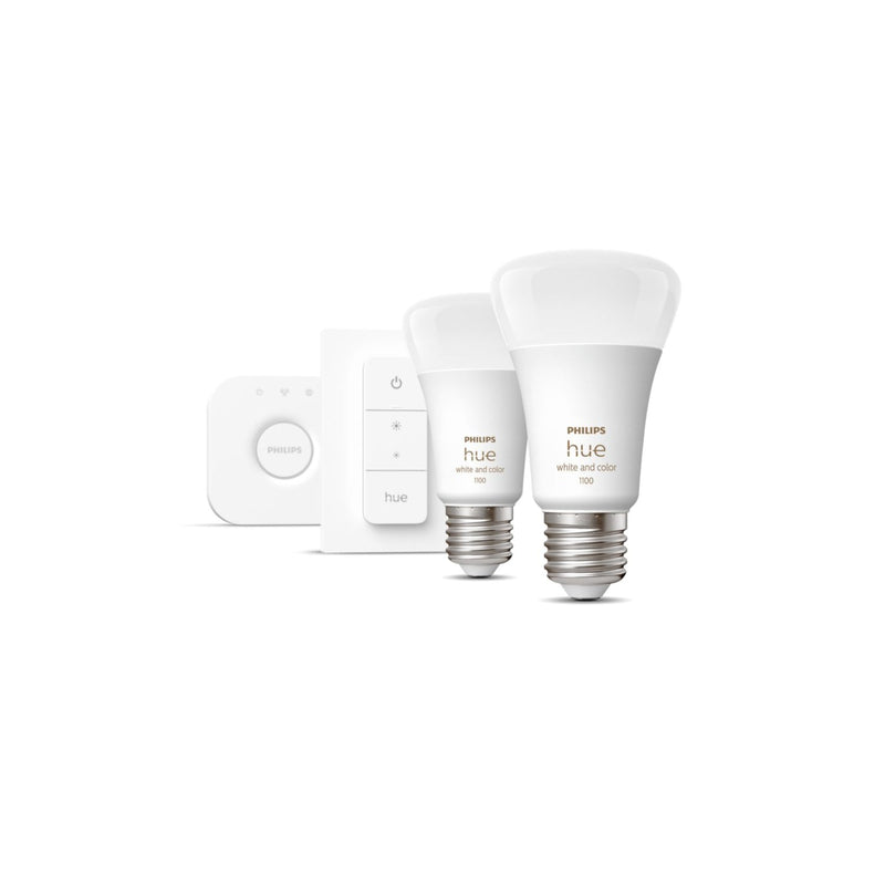 Philips Hue starterkit - wit en gekleurd - 2 lampen - E27 - 1100lm - 1 dimmer switch-PHILIPS NEDERLAND [BO] (verlichting)-Bouwhof shop (7053486424240)