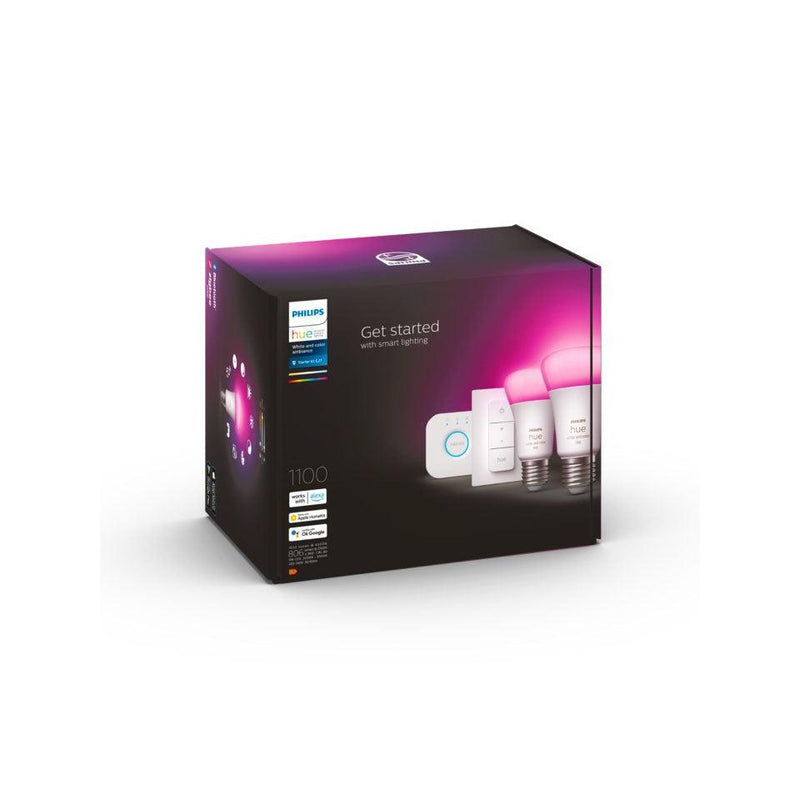 Philips Hue starterkit - wit en gekleurd - 2 lampen - E27 - 1100lm - 1 dimmer switch-PHILIPS NEDERLAND [BO] (verlichting)-Bouwhof shop (7053486424240)