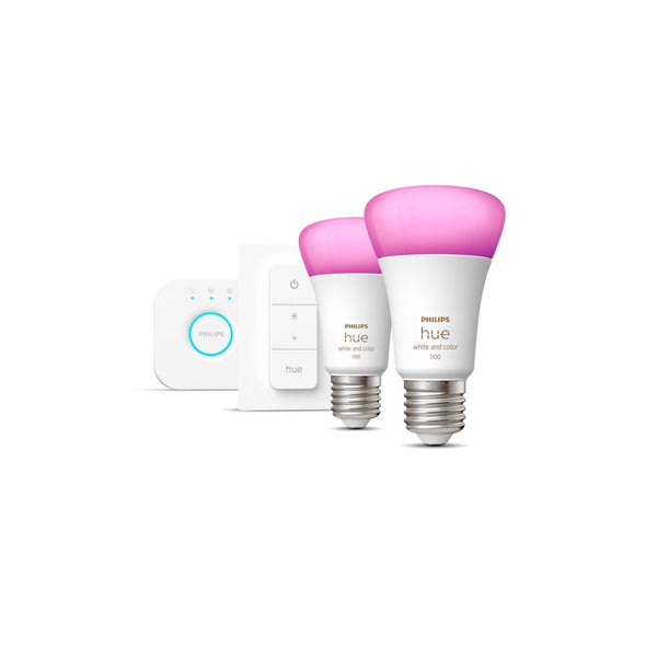 Philips Hue starterkit - wit en gekleurd - 2 lampen - E27 - 1100lm - 1 dimmer switch-PHILIPS NEDERLAND [BO] (verlichting)-Bouwhof shop (7053486424240)