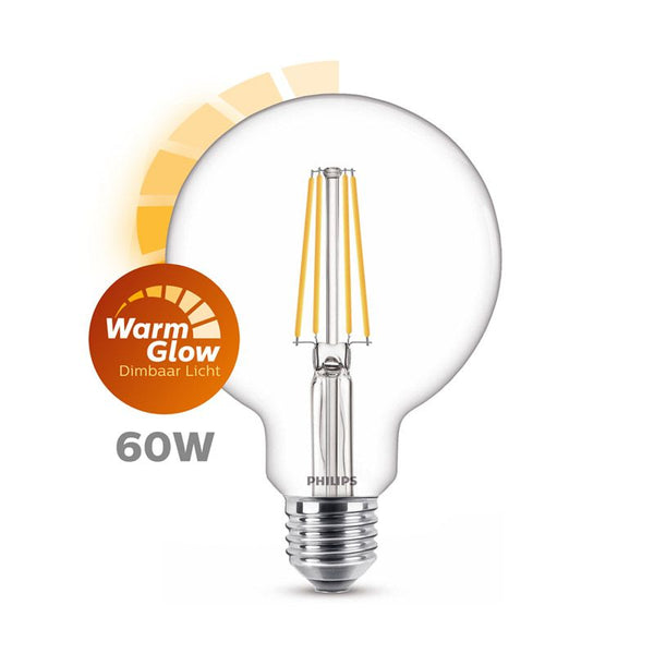 Philips LED Globe E27 Transparant 60W Dimbaar Warm Wit Licht-PHILIPS NEDERLAND [BO] (lichtbronnen)-Bouwhof shop (7034087211184)