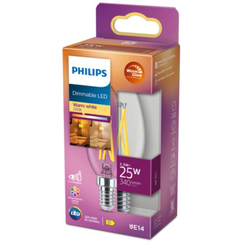 Philips LED Kaars E14 Transparant 25W Dimbaar Warm Wit Licht-PHILIPS NEDERLAND [BO] (lichtbronnen)-Bouwhof shop (7059802030256)