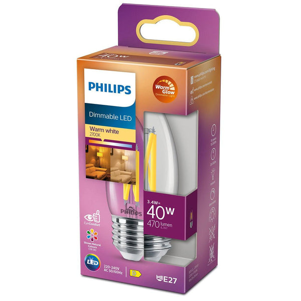 Philips LED Kaars Transparant 40W E27 Dimbaar Warm Wit Licht-PHILIPS NEDERLAND [BO] (lichtbronnen)-Bouwhof shop (7001166381232)