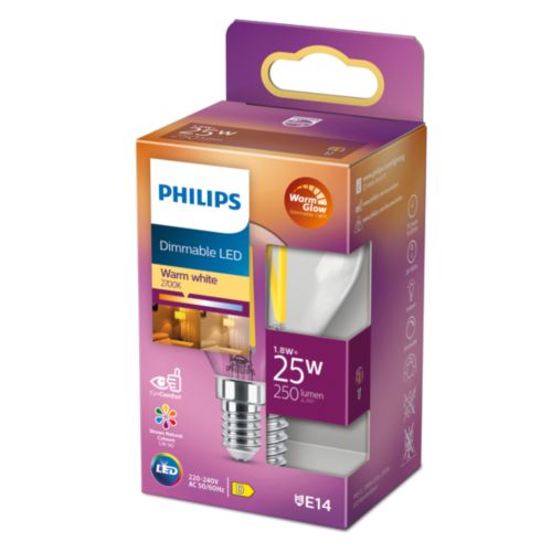 Philips LED Kogellamp E14 Transparant 25W Dimbaar Warm Wit Licht-PHILIPS NEDERLAND [BO] (lichtbronnen)-Bouwhof shop (7059802063024)