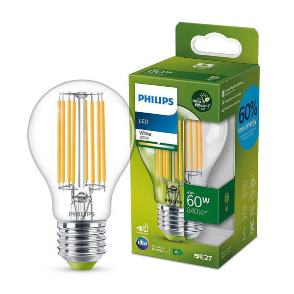 Philips LED lamp Transparant - 60 W - E27 - warmwit licht-PHILIPS NEDERLAND [BO] (lichtbronnen)-Bouwhof shop (7001166512304)