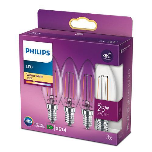 PHILIPS LED KAARS E14 TRANSPARANT 25W WARM WIT LICHT (3 STUKS)-PHILIPS NEDERLAND (lichtbronnen)-Bouwhof shop (6147896148144)