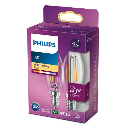 PHILIPS LED KAARS E14 TRANSPARANT 40W WARM WIT LICHT (2 STUKS)-PHILIPS NEDERLAND (lichtbronnen)-Bouwhof shop (6147895230640)