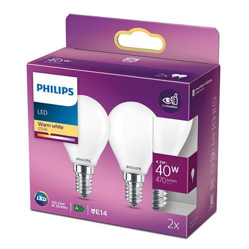 PHILIPS LED KOGELLAMP E14 MAT 40W WARM WIT LICHT (2 STUKS)-PHILIPS NEDERLAND (lichtbronnen)-Bouwhof shop (6147895394480)