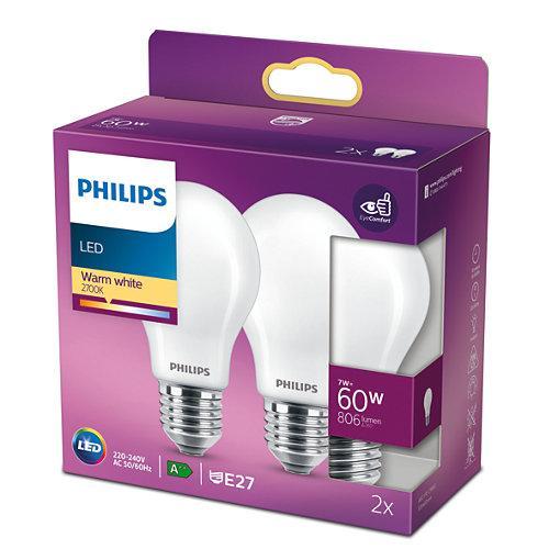 PHILIPS LED LAMP E27 MAT 60W WARM WIT LICHT (2 STUKS)-PHILIPS NEDERLAND (lichtbronnen)-Bouwhof shop (6147895787696)