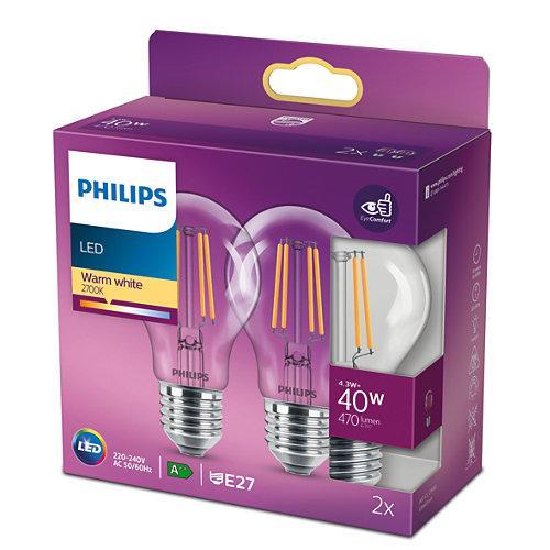 PHILIPS LED LAMP E27 TRANSPARANT 40W WARM WIT LICHT (2 STUKS)-PHILIPS NEDERLAND (lichtbronnen)-Bouwhof shop (6147895656624)