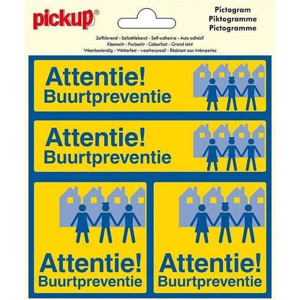 Pictogram Vinyl 150x150 mm. 4 op 1 Attentie Buurtpreventie-PICKUP STICKERS [BO]-Bouwhof shop (6690981413040)