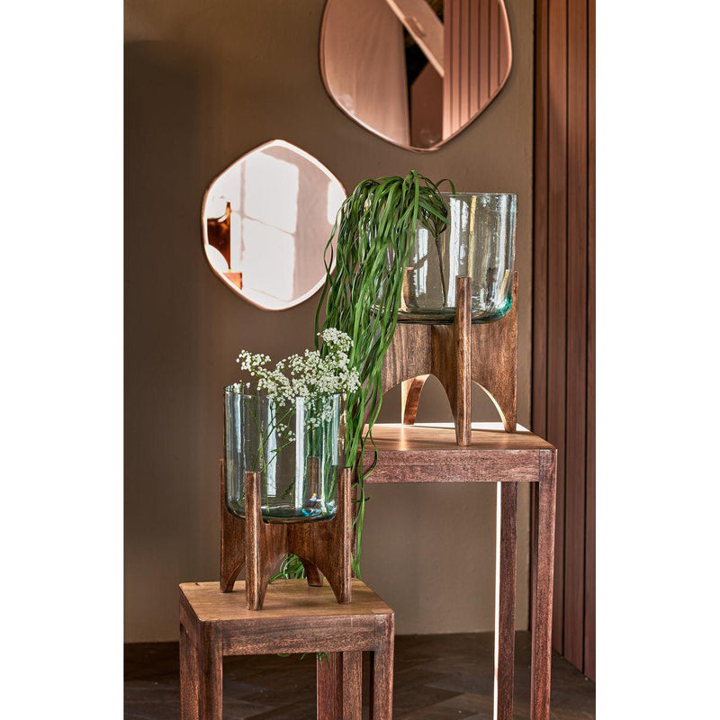 Vaas op voet JACE glas+hout bruin 22.5x32.5 cm-LIGHT & LIVING [BO] (wonen)-Bouwhof shop