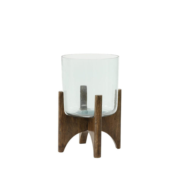Vaas op voet JACE glas+hout bruin 22.5x32.5 cm-LIGHT & LIVING [BO] (wonen)-Bouwhof shop