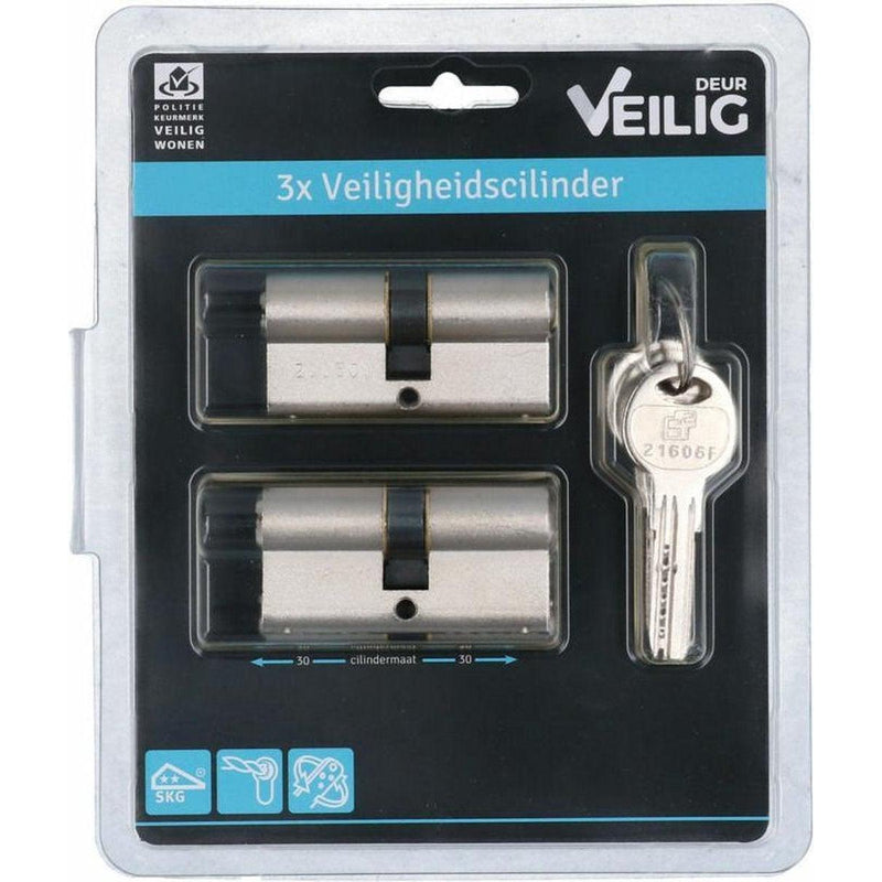 Veilig profielcilinder keersleutel profiel lengte 30/30 set per 3 gelijksluitend nikkel-NAUTA-Bouwhof shop (6207486722224)