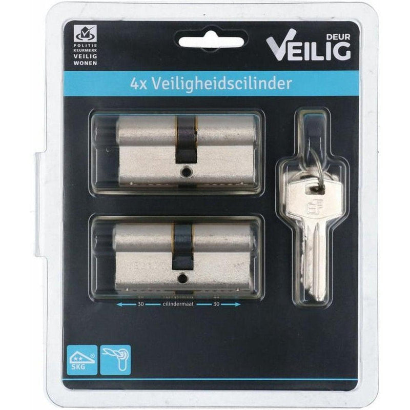 Veilig profielcilinder standaard profiel lengte 30/30 set per 4 gelijksluitend nikkel-NAUTA-Bouwhof shop (6207486820528)